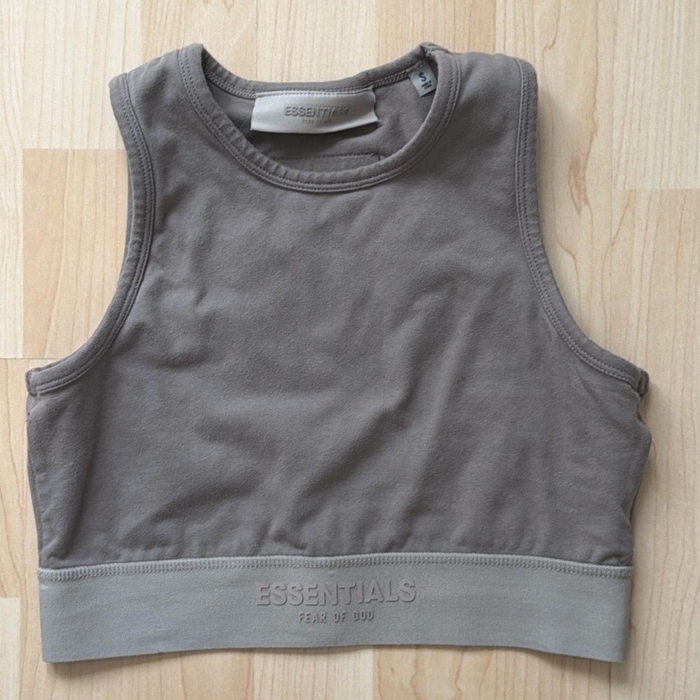 Essentials Fear of God grey cropped tank top, size S
